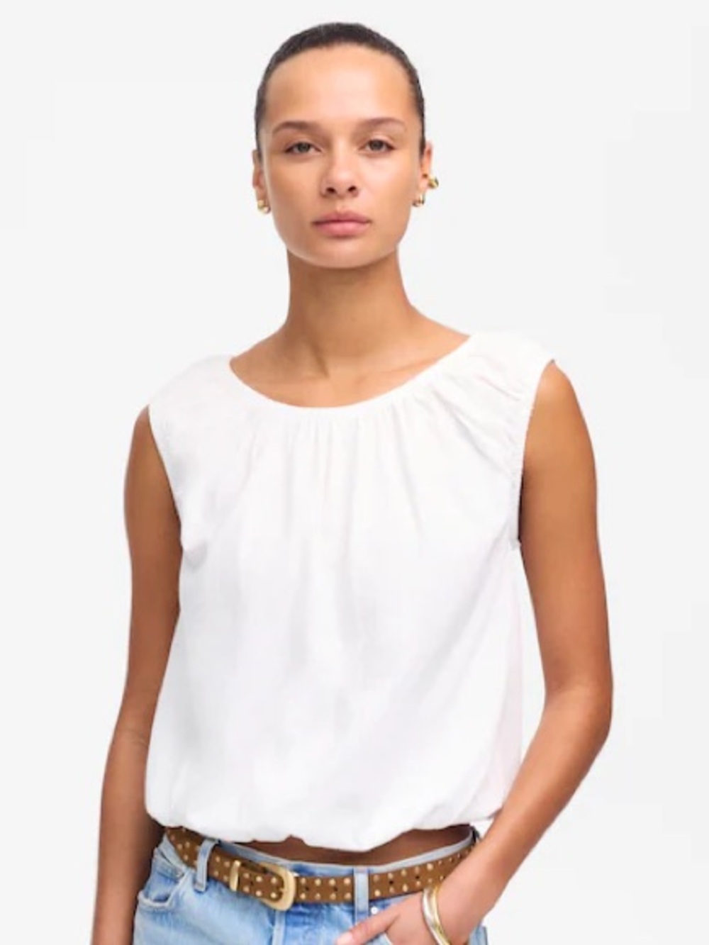 Madewell NWT Bubble Tee Cotton Linen Blend Size Small in White